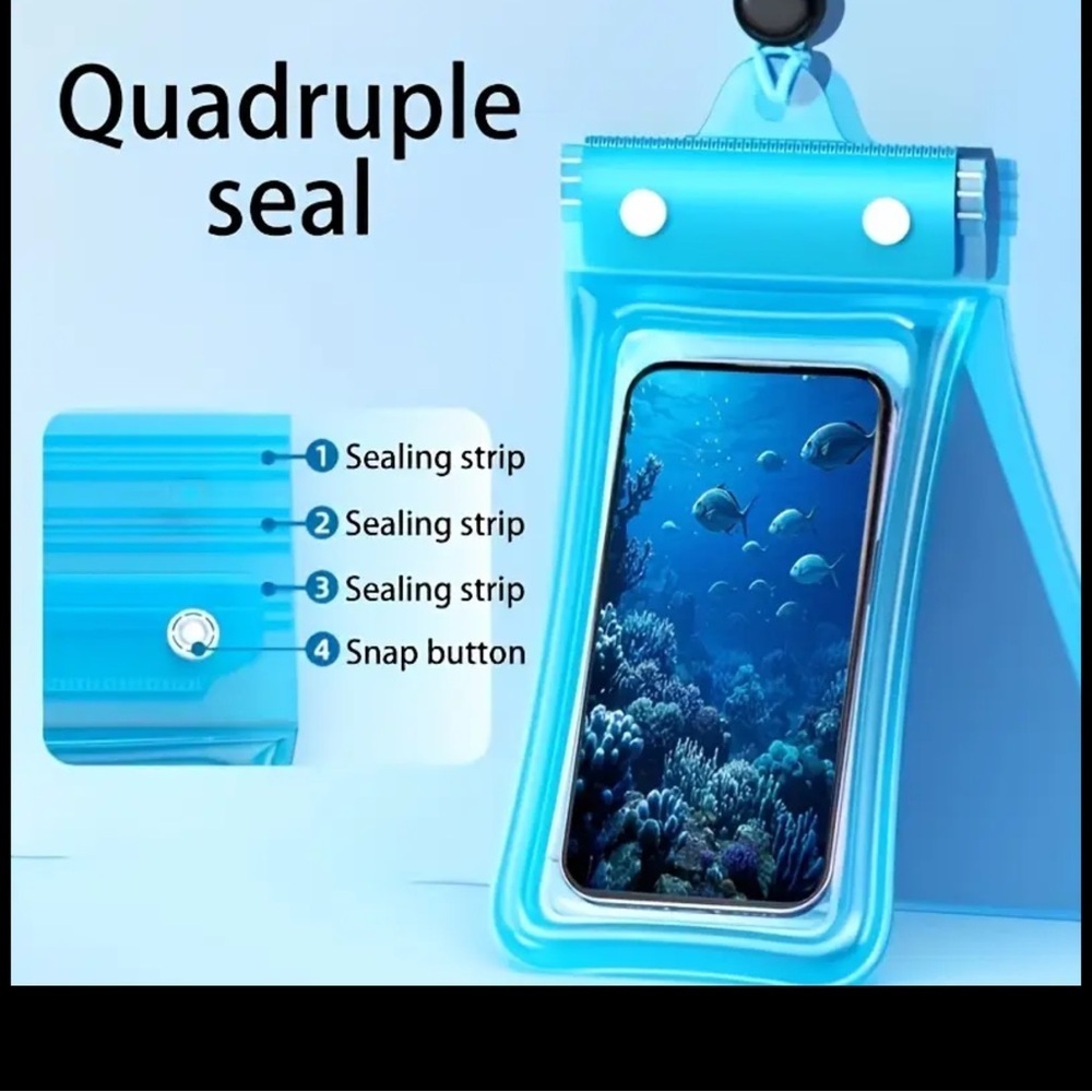 Clear Water-Resistant Phone Pouch With Black Strap